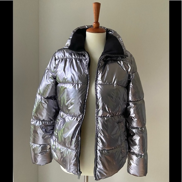old navy silver puffer jacket